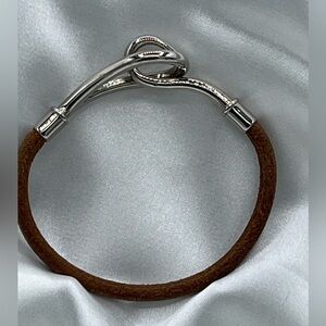 HERMES Hook Brown Leather Bracelet